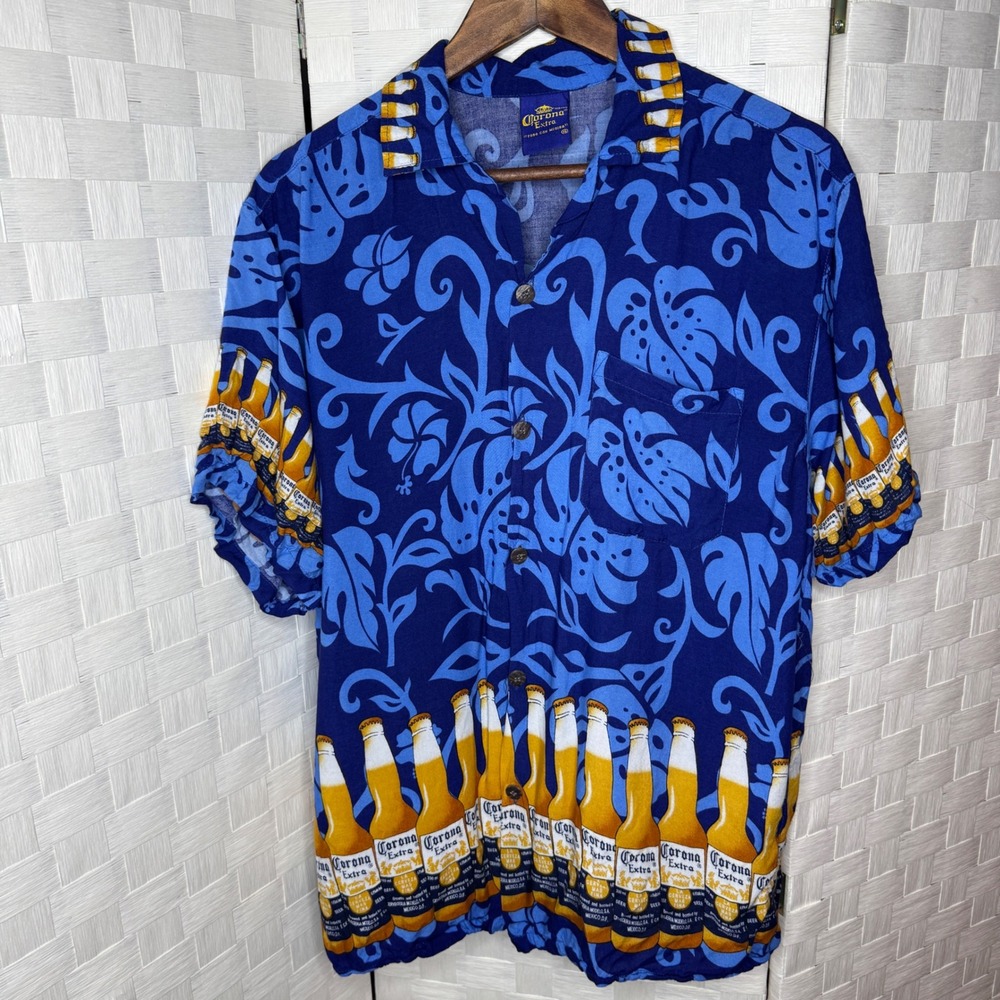 Vintage Corona Extra Beer Hawaiian Shirt Mens XL Button Down